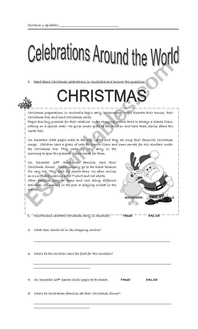 Celebrations around the world worksheet