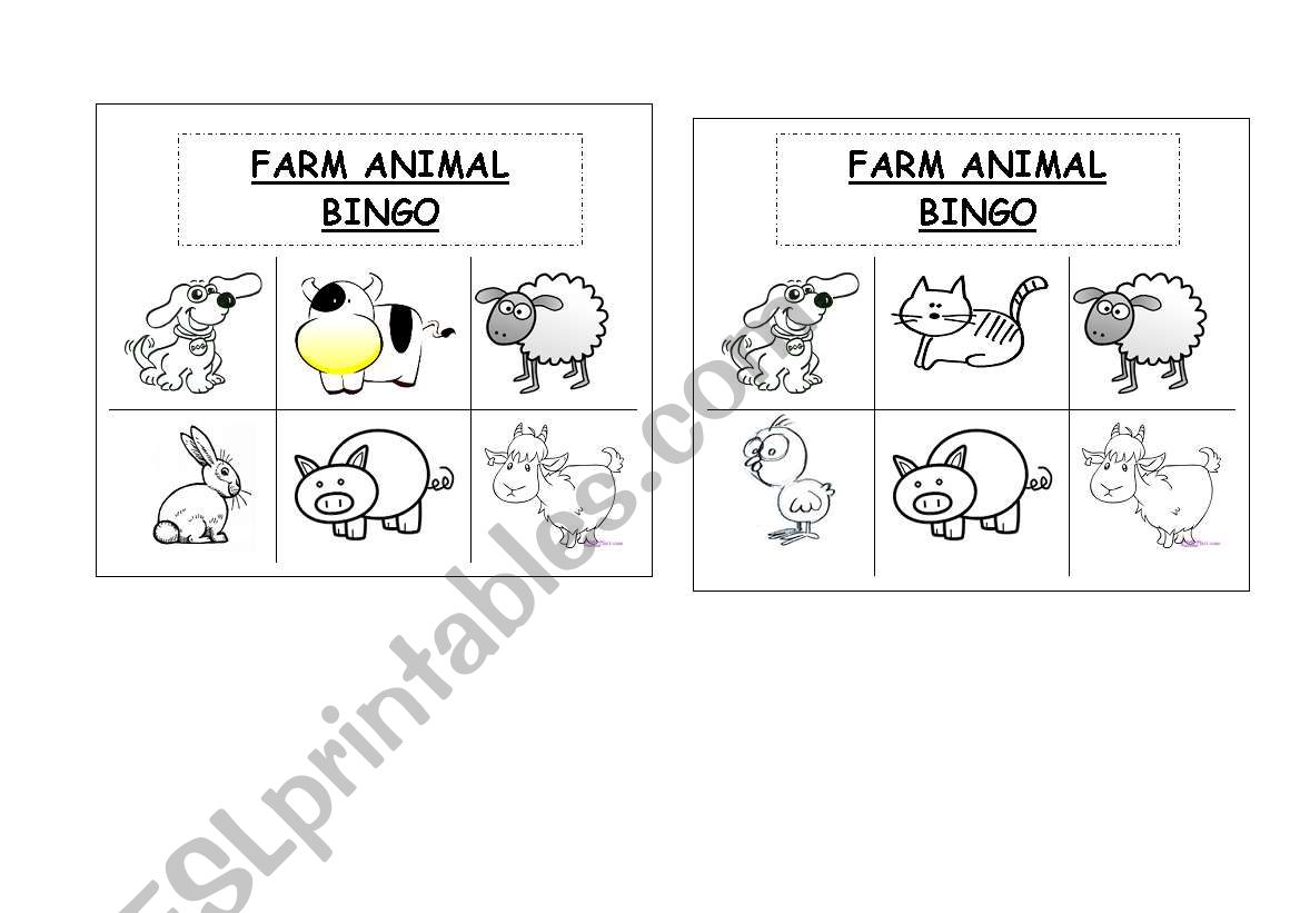 farm animals bingo worksheet
