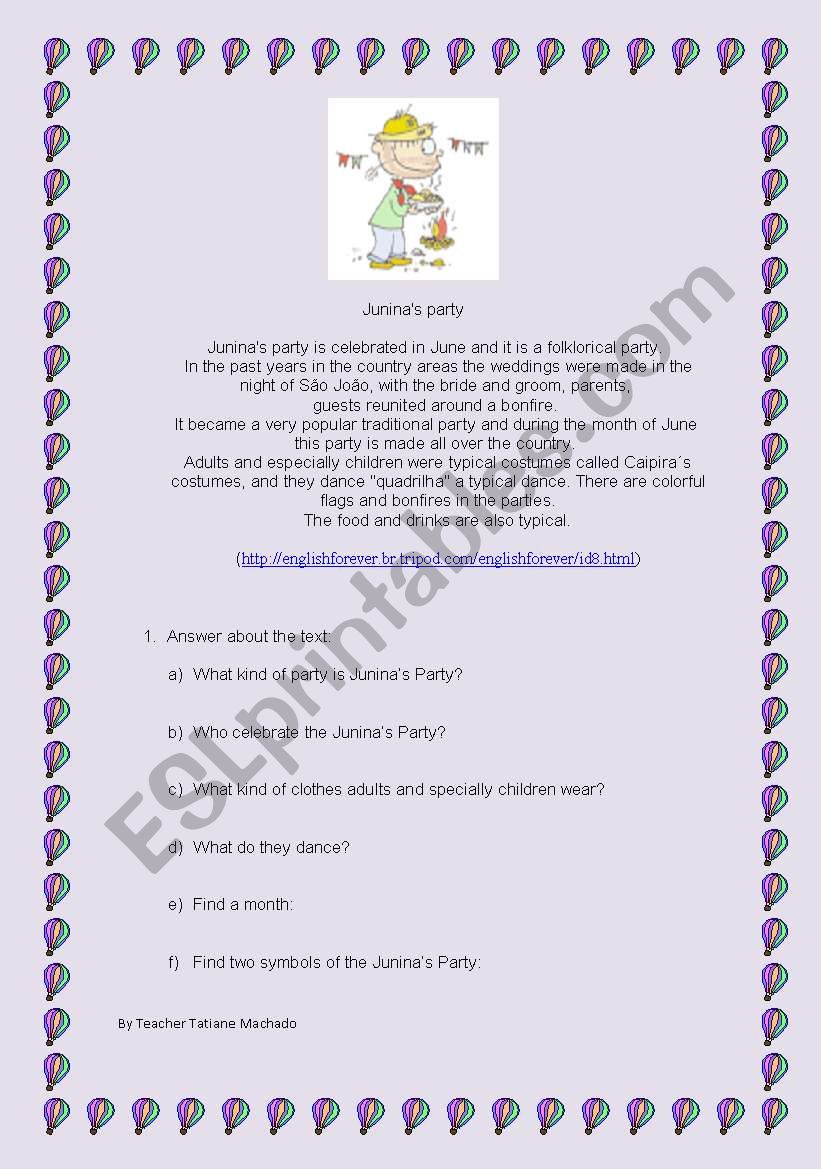 Junes Party worksheet