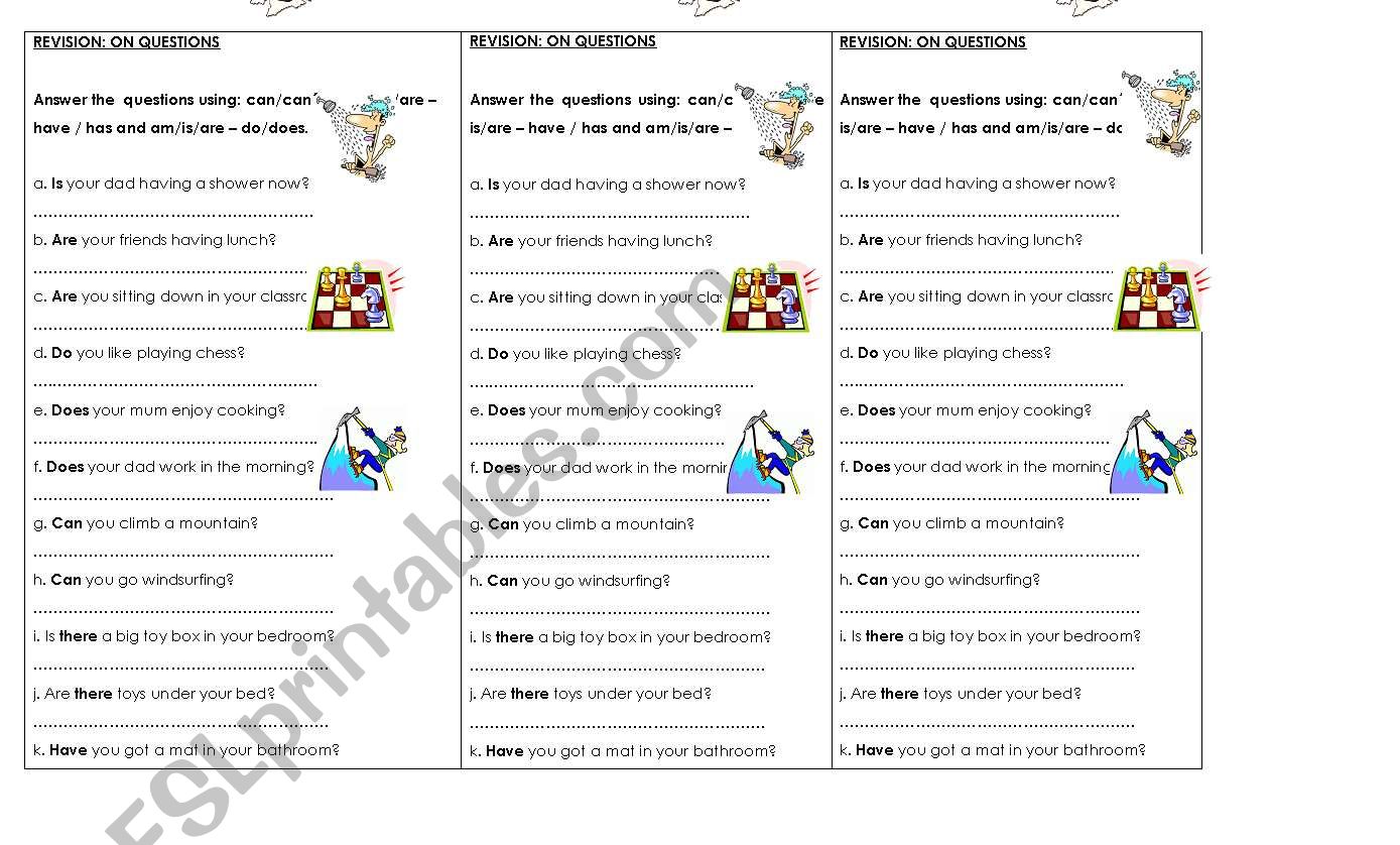 practice on question making worksheet
