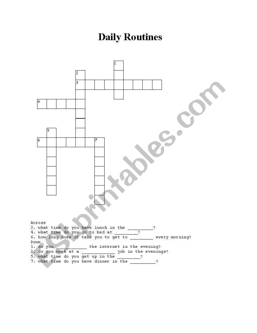 Daily Routines Crossword worksheet