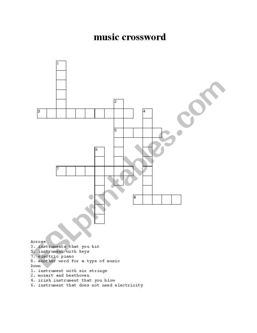 music crossword worksheet