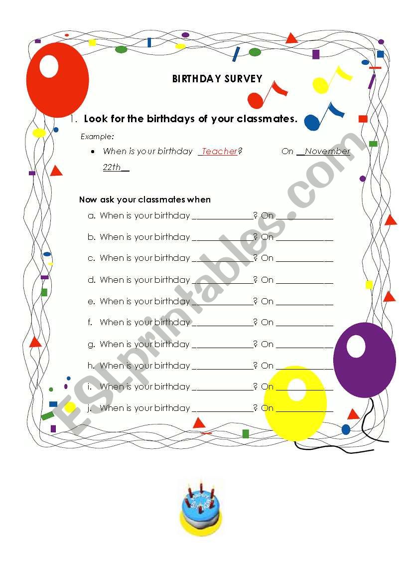 WHEN IS YOUR BIRTHDAY? worksheet