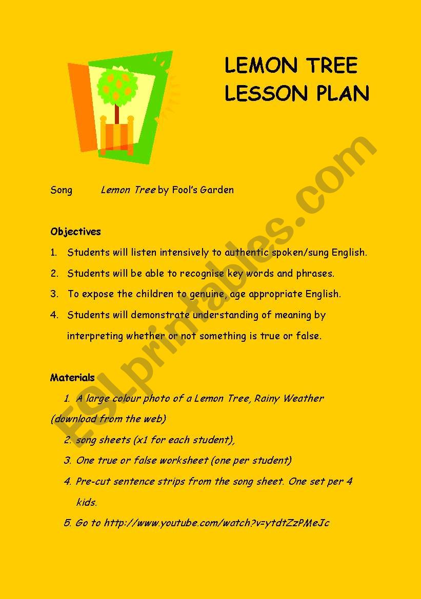 Lemon Tree Song Listening Activity Lesson Plan
