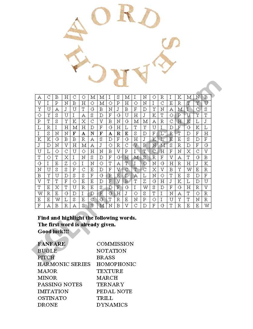 Word Search - Music for Special Occasions
