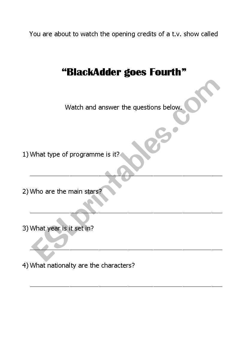 BlackAdder Goes Fourth-Prediction task