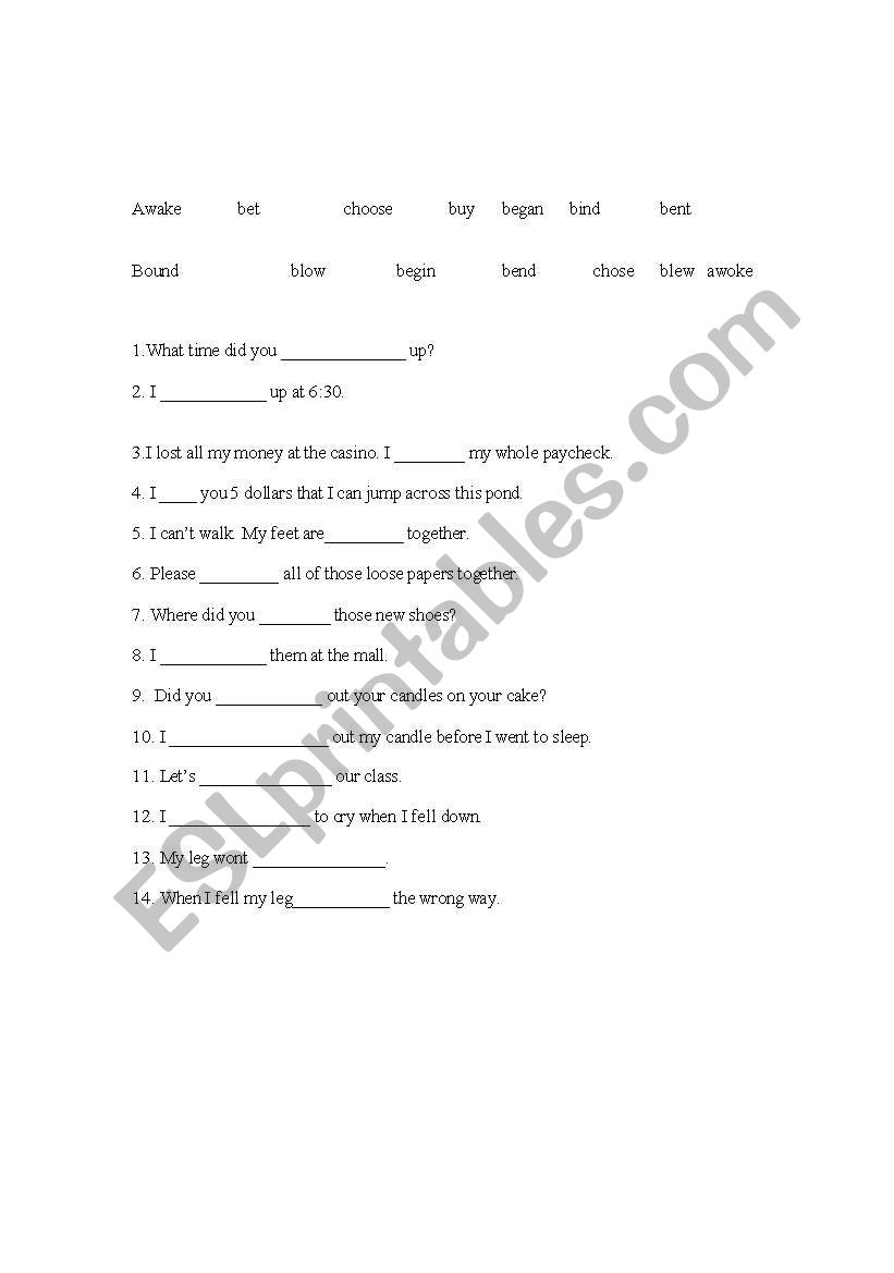 Present tense-past tense verbs