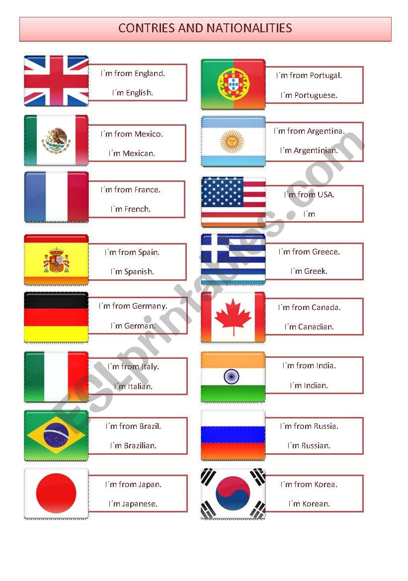 Countries and Nationalities worksheet