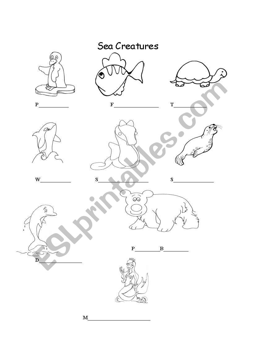 Sea Creatures worksheet