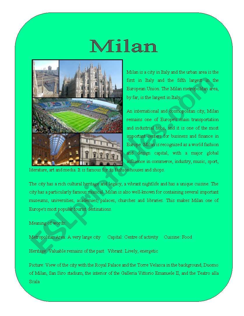 City 8 ( Milan) worksheet