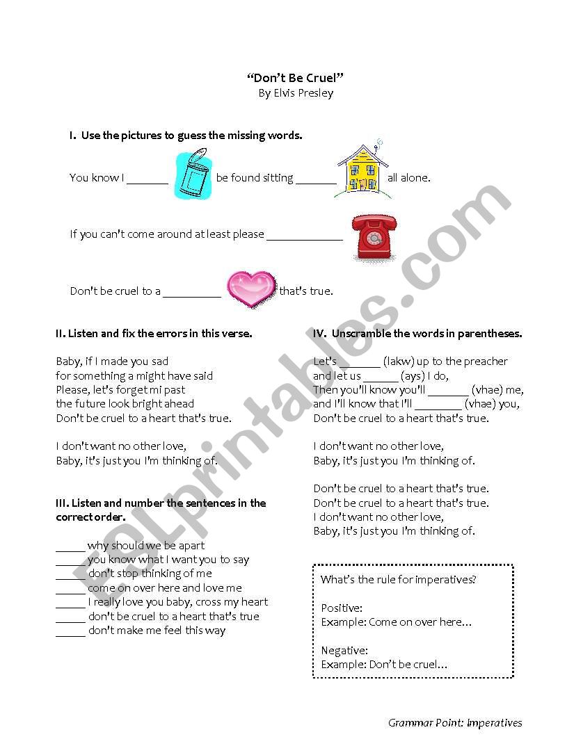 Don´t Be Cruel worksheet