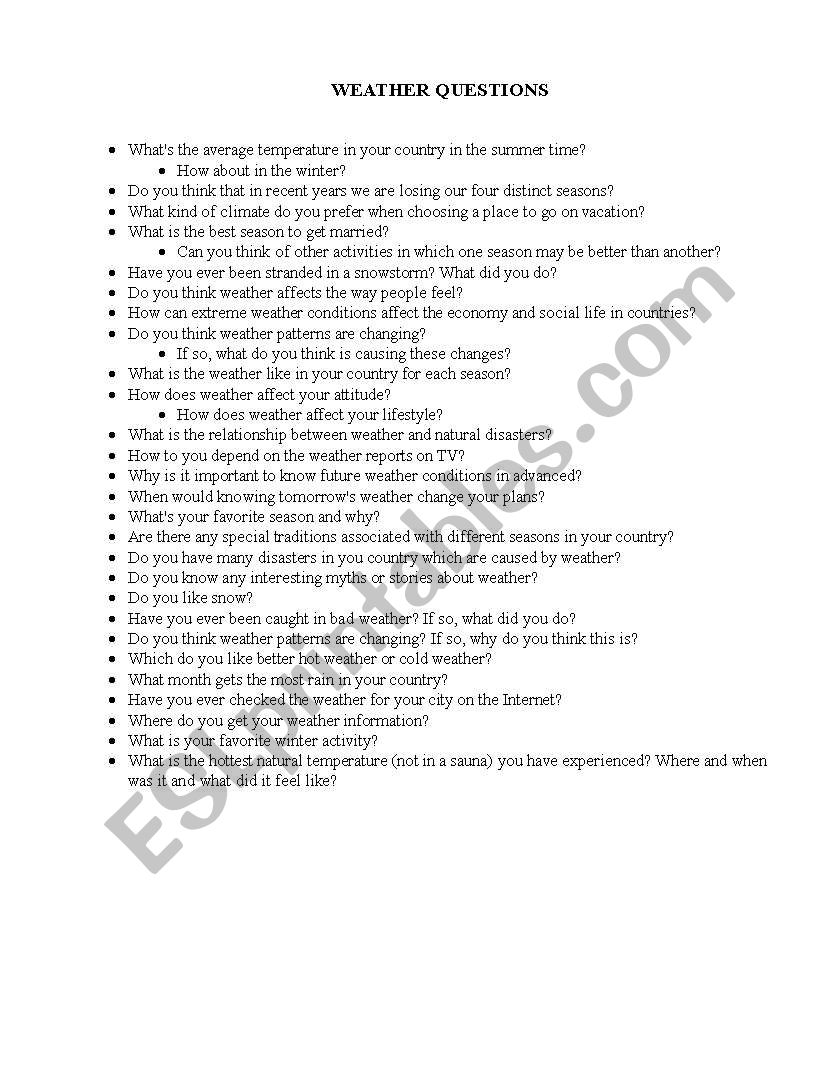 weather questions worksheet