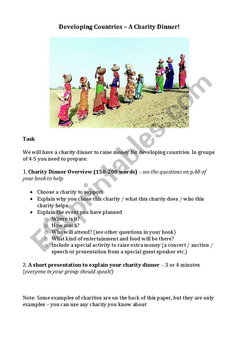 Charity Dinner Group Task worksheet