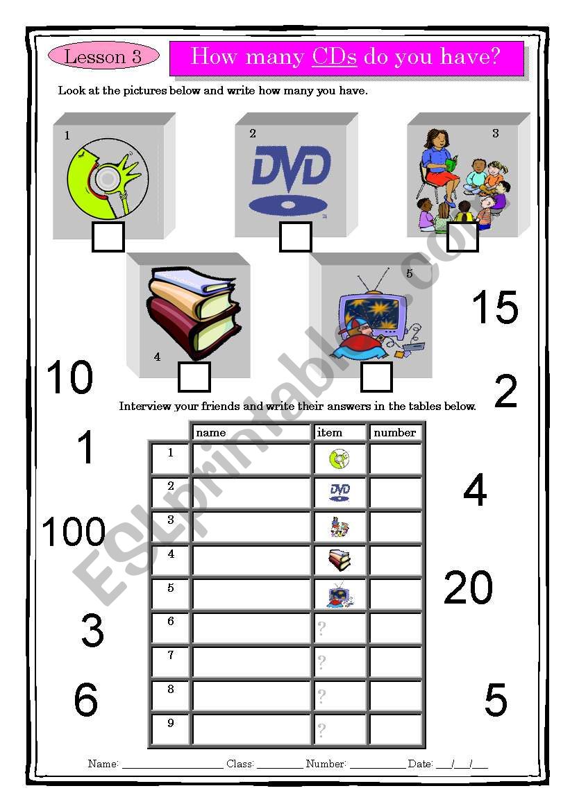 How man CDs do you have? worksheet