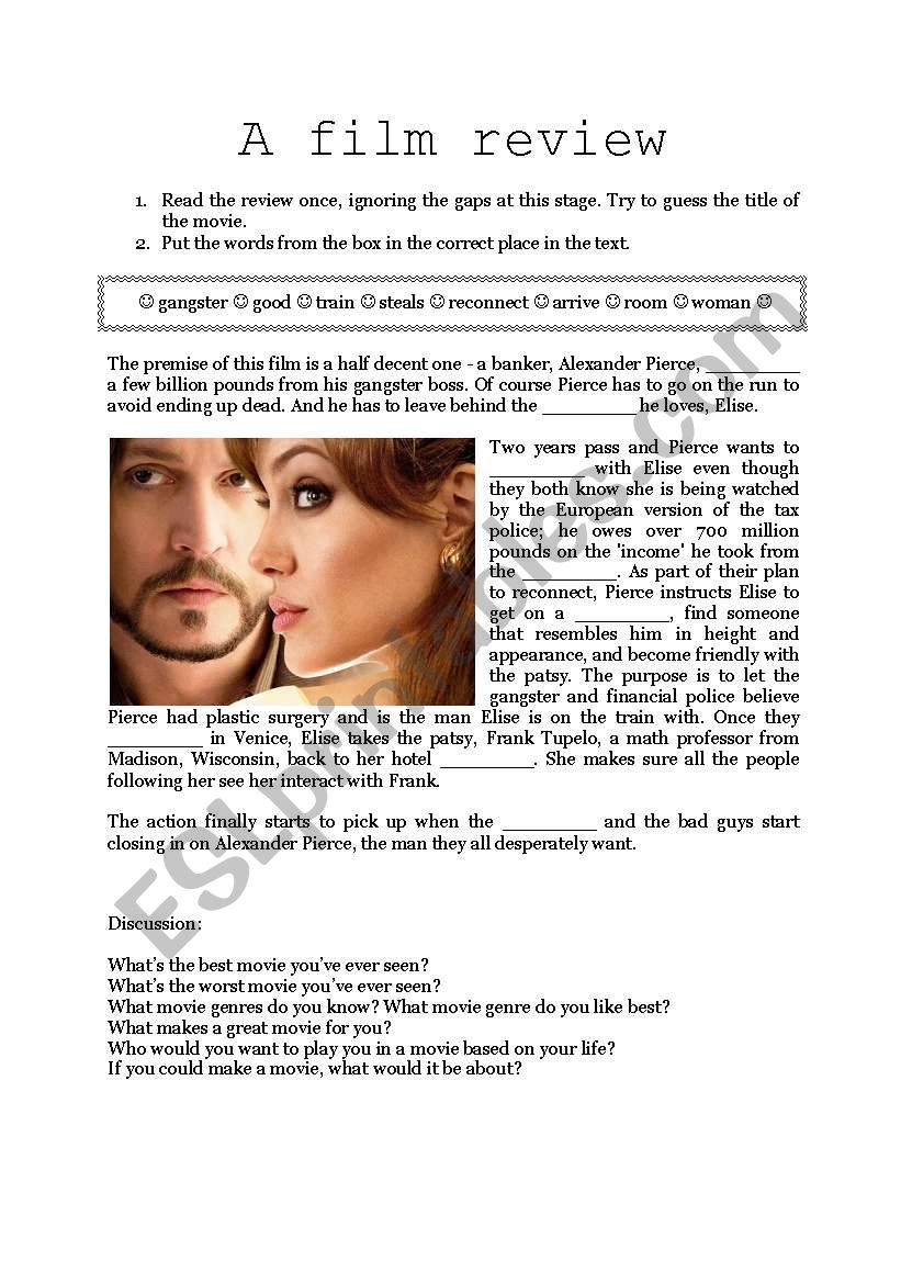 A film revew - the Tourist worksheet