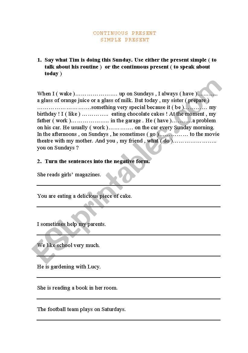 REVISION WORKSHEET THE 2 PRESENT TENSES