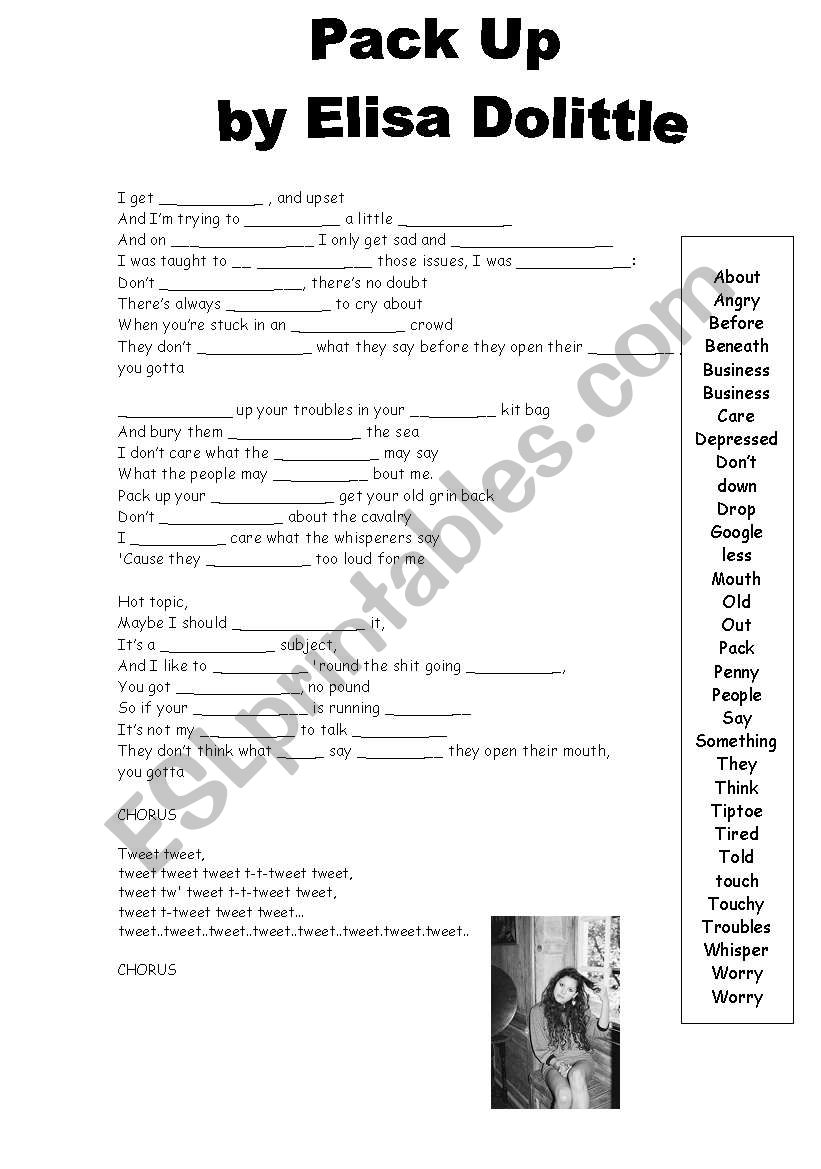 Pack Up eliza dolittle worksheet