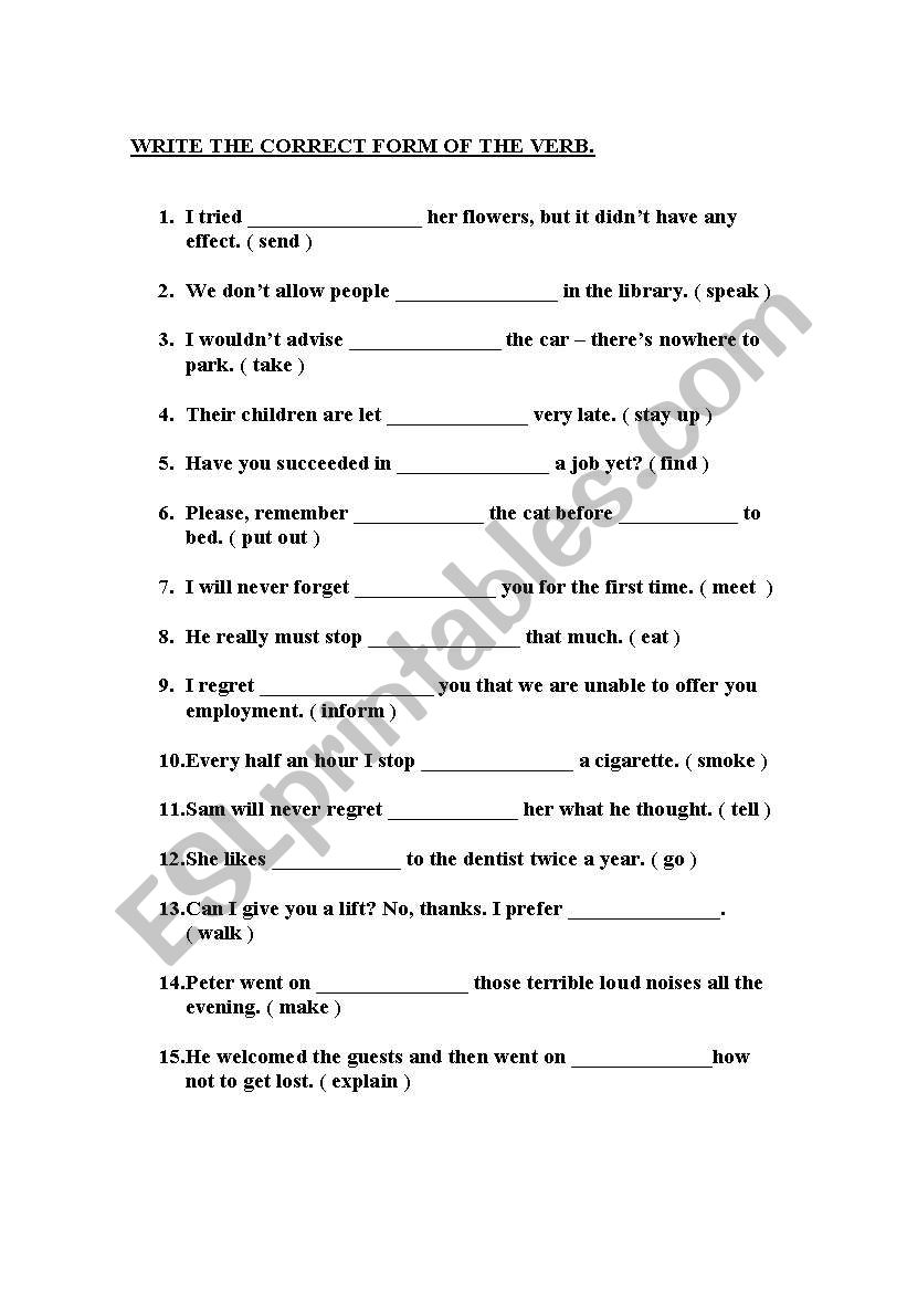 Infinitive or Gerund? worksheet