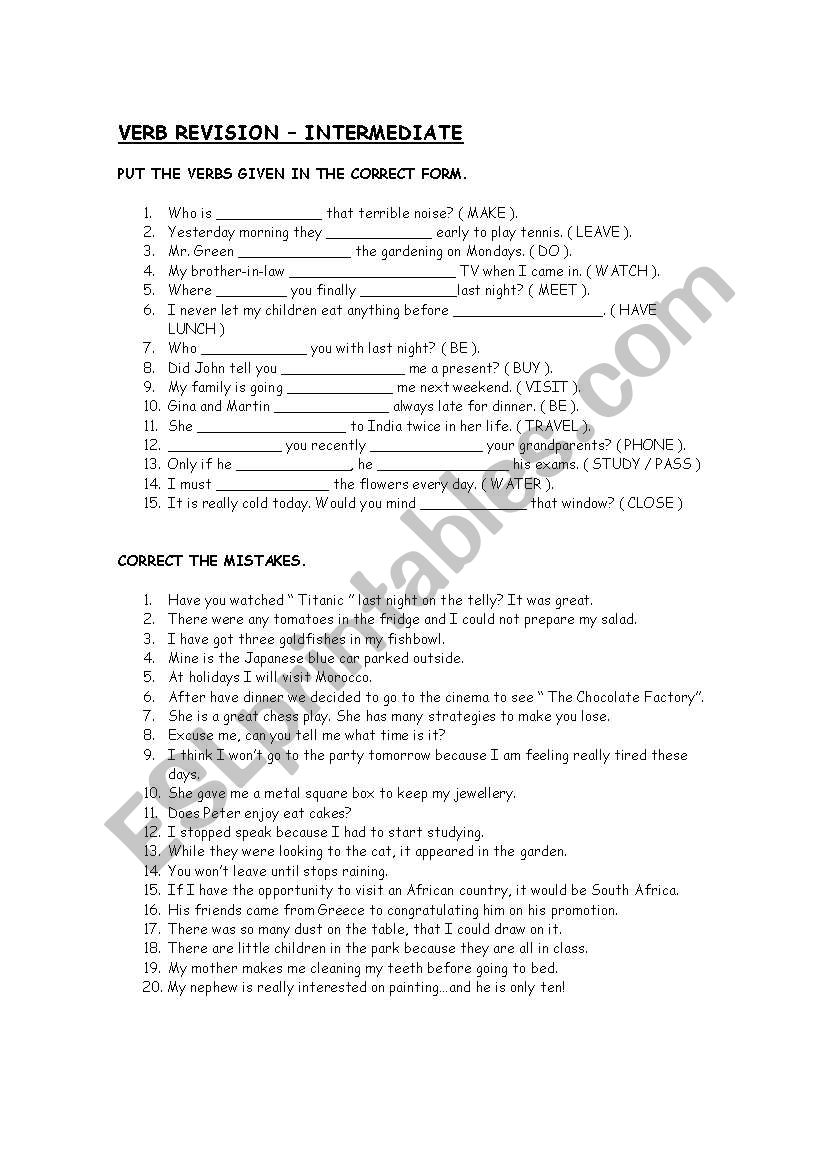 VERB TENSES REVISION AND GENERAL GRAMMAR POINTS.