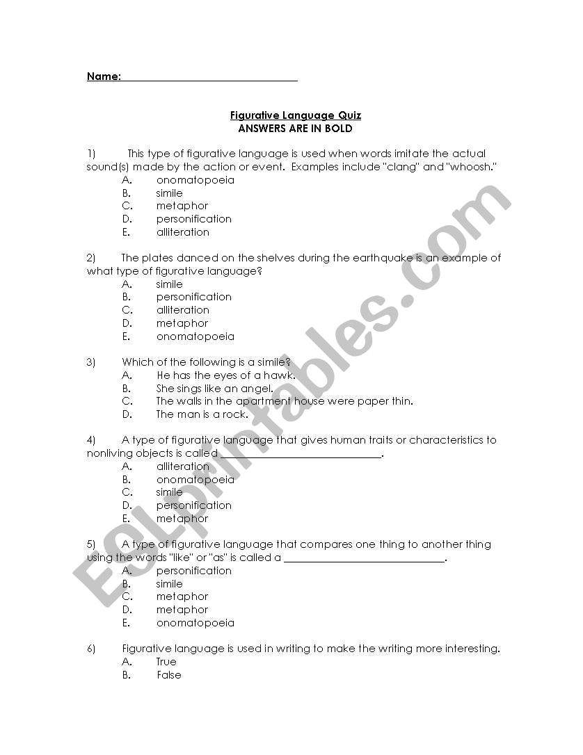 Poetry Terms Quiz worksheet