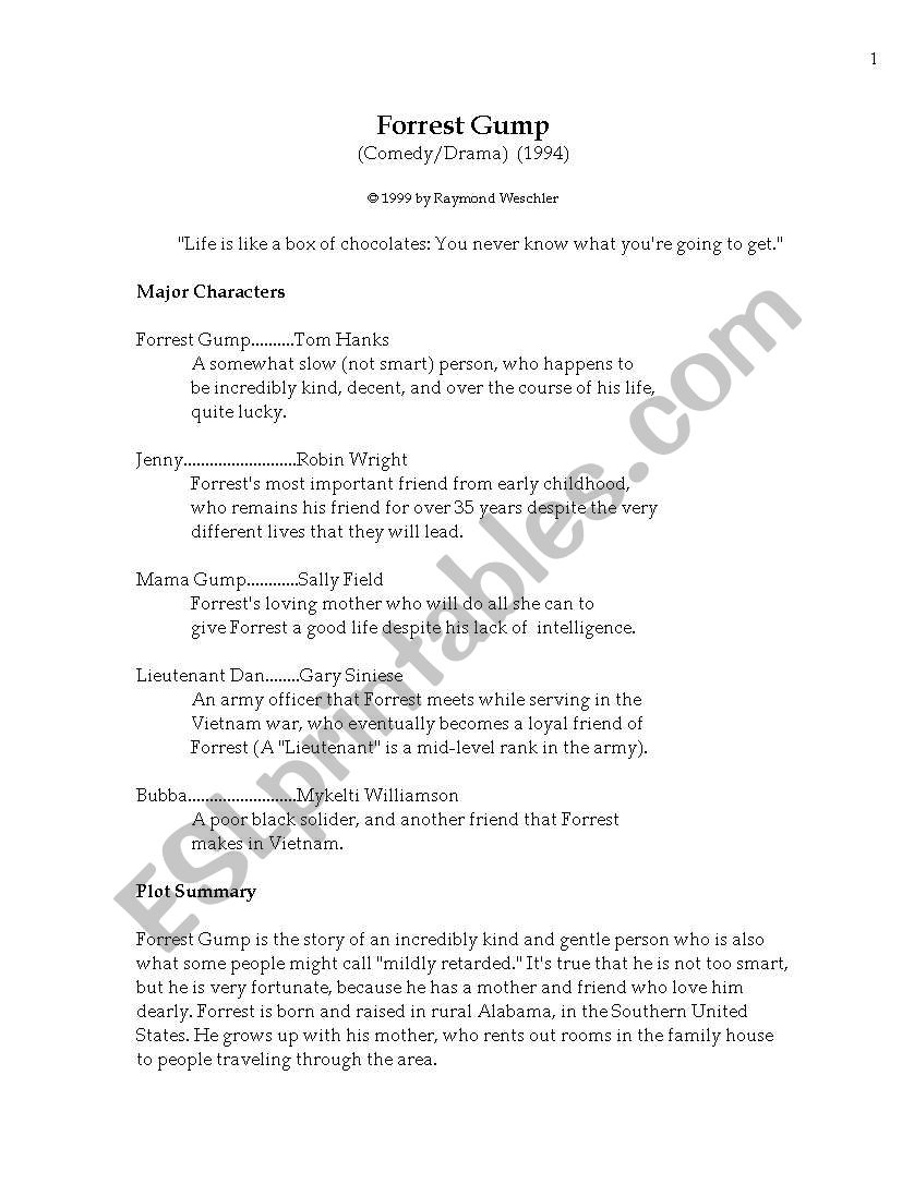 Forest Gump worksheet