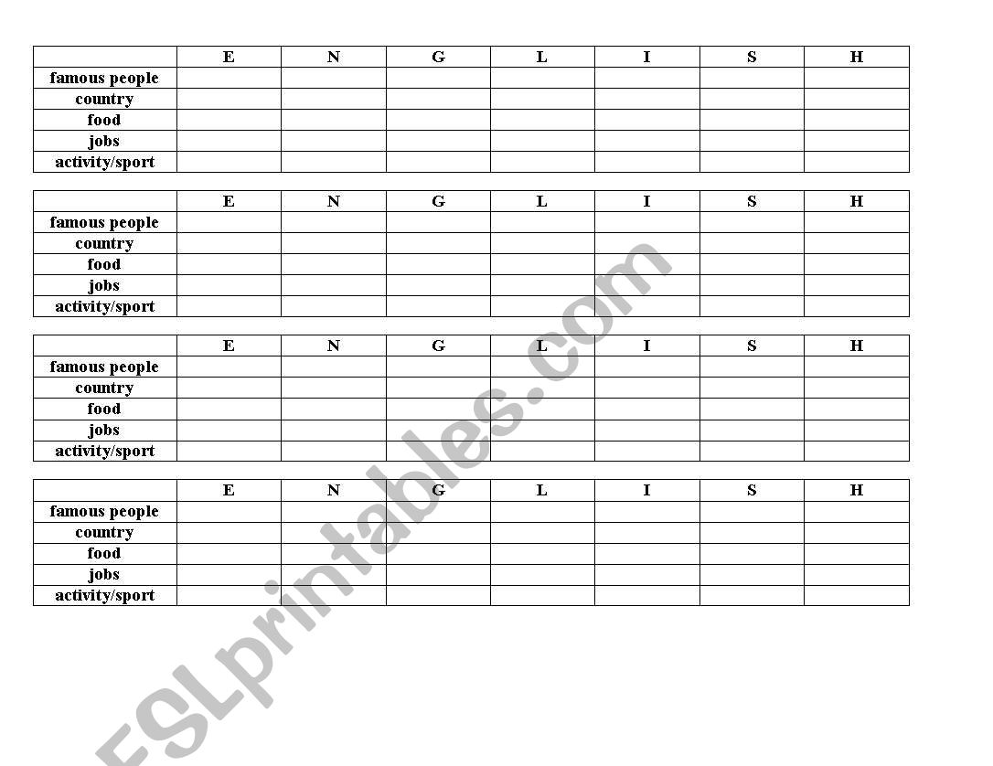 scattegories worksheet