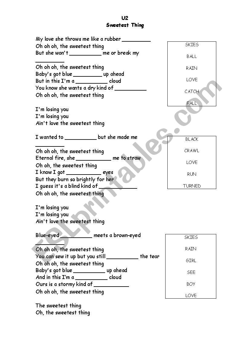 U2 Sweetest Thing  BASIC worksheet