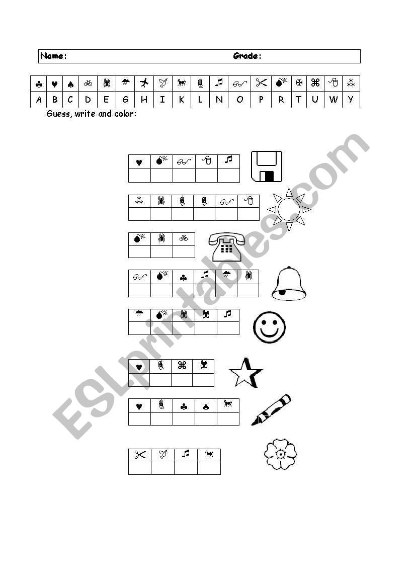 colours worksheet