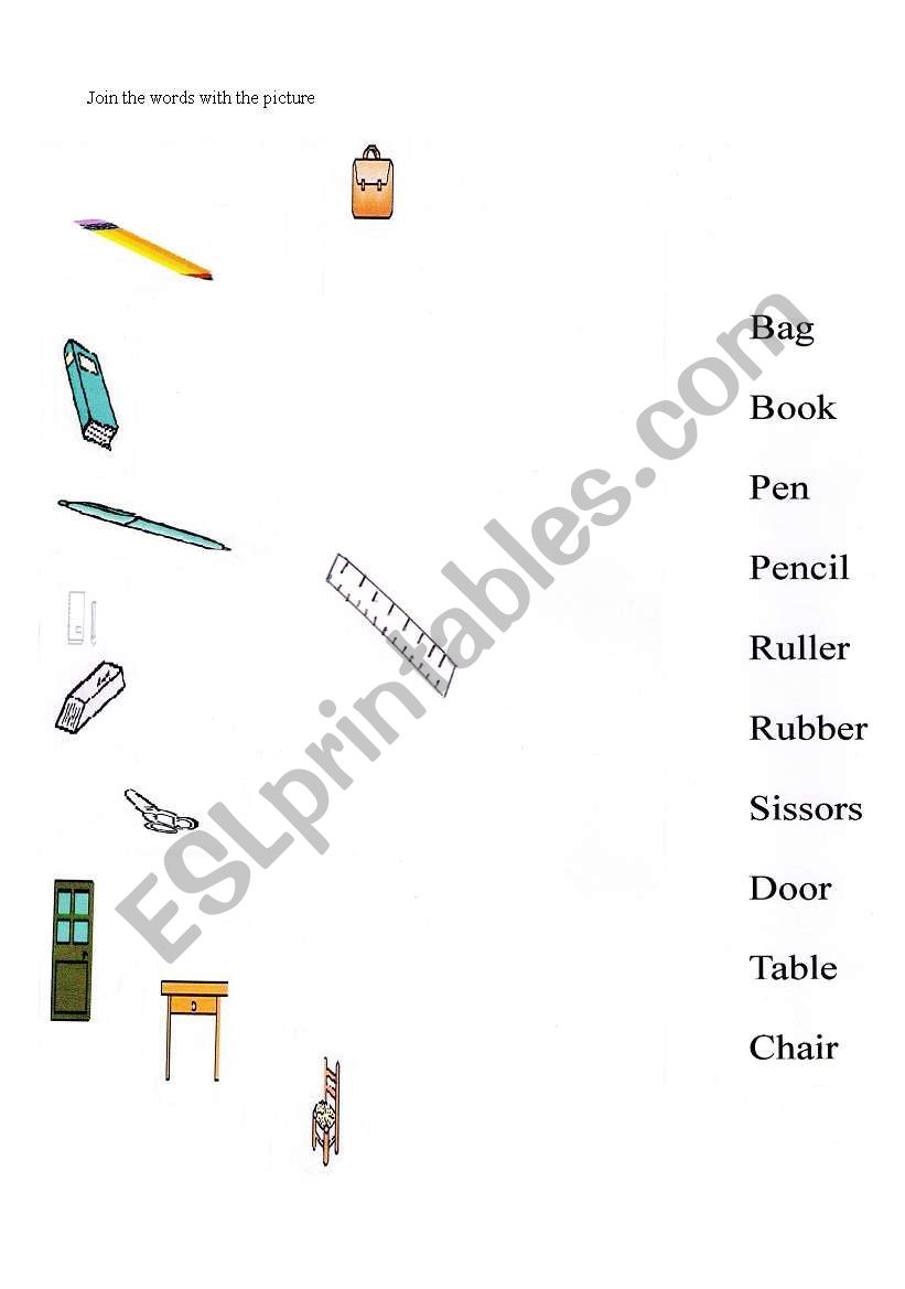 Class room objects worksheet