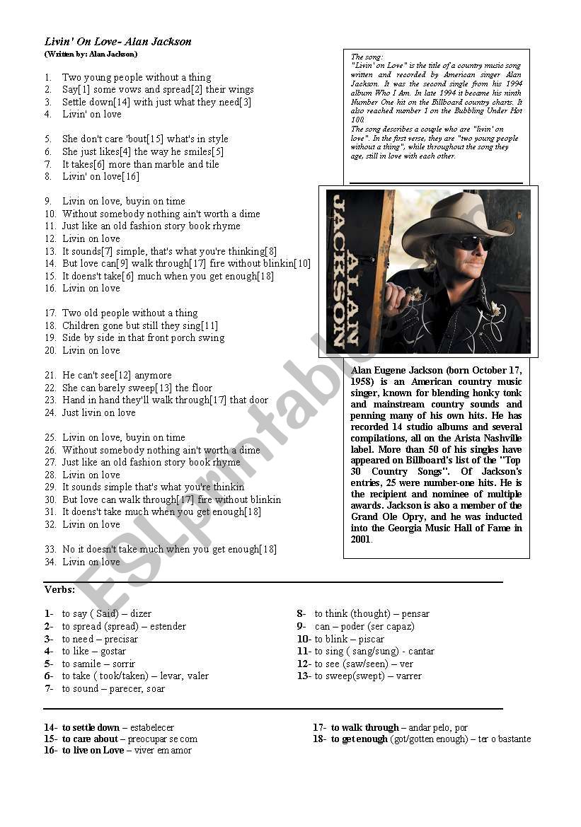 Living on love - Alan Jackson worksheet