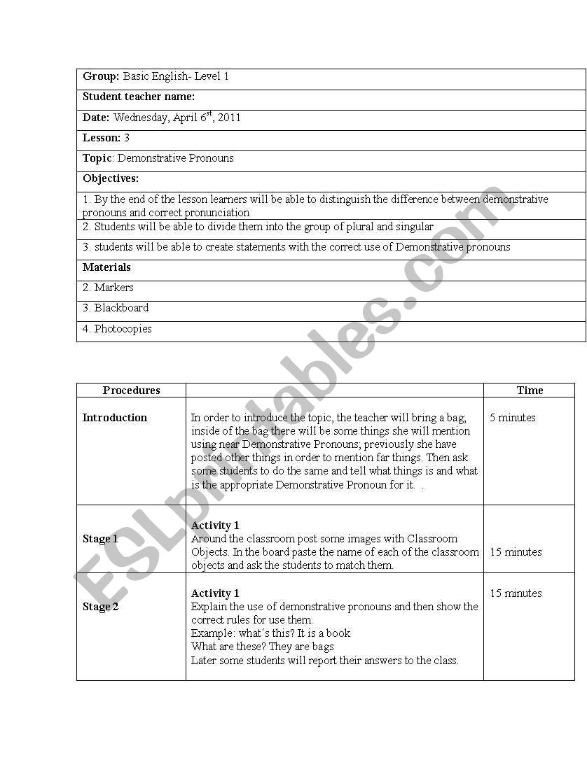 demonstratives  worksheet