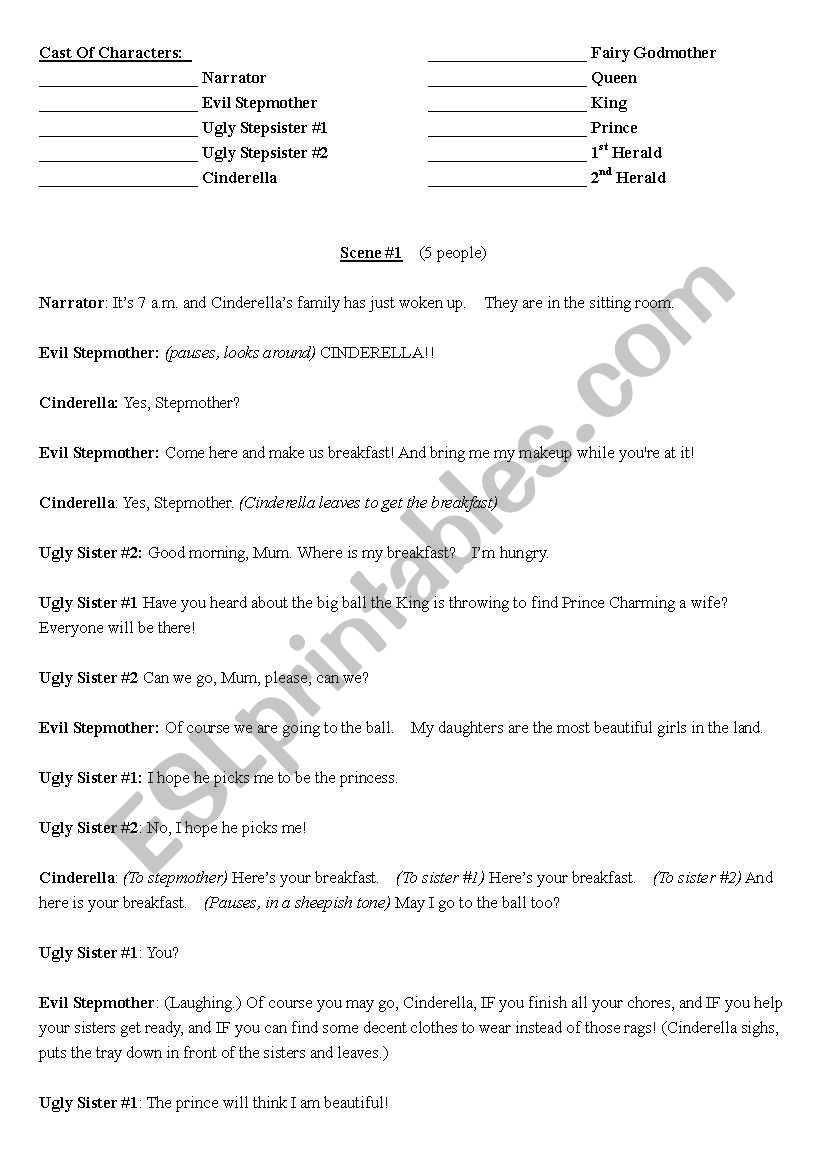 Cinderella role play worksheet