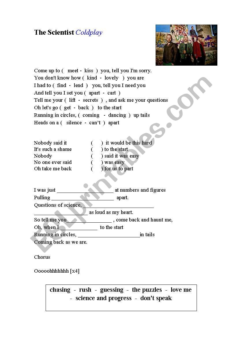 Song - The Scientist worksheet