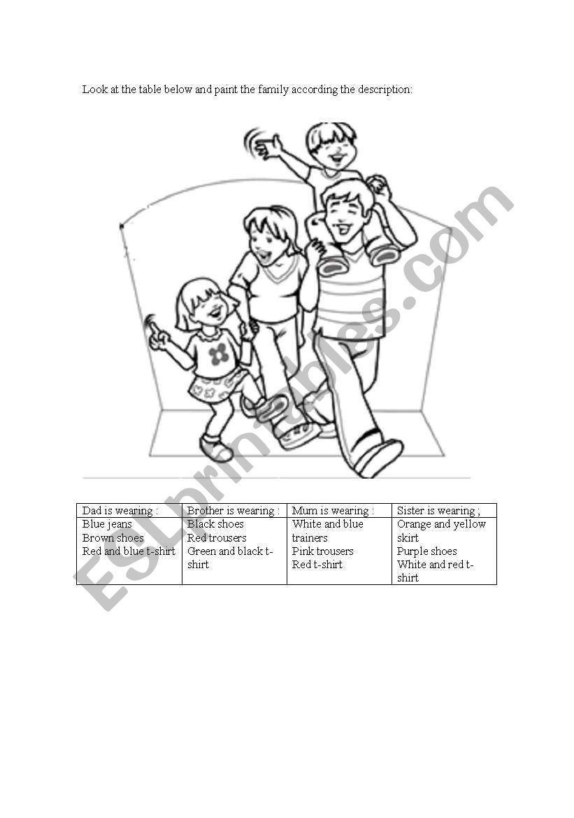 Family and colours worksheet