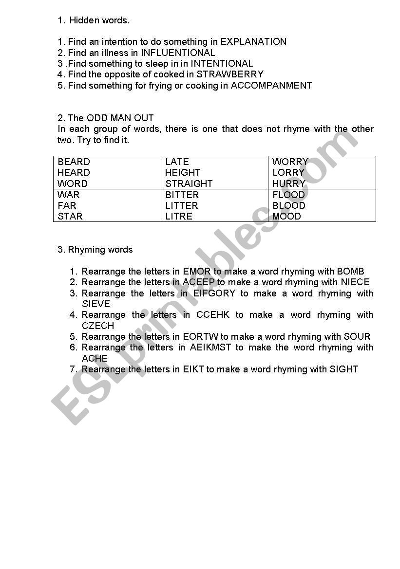 word games worksheet