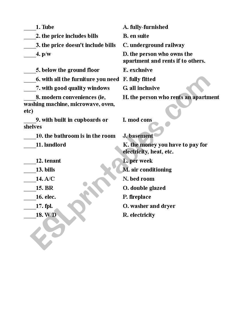 Renting an Apartment: Vocabulary