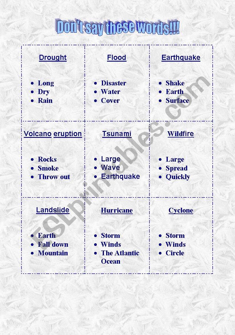 Natural Disasters Taboo worksheet