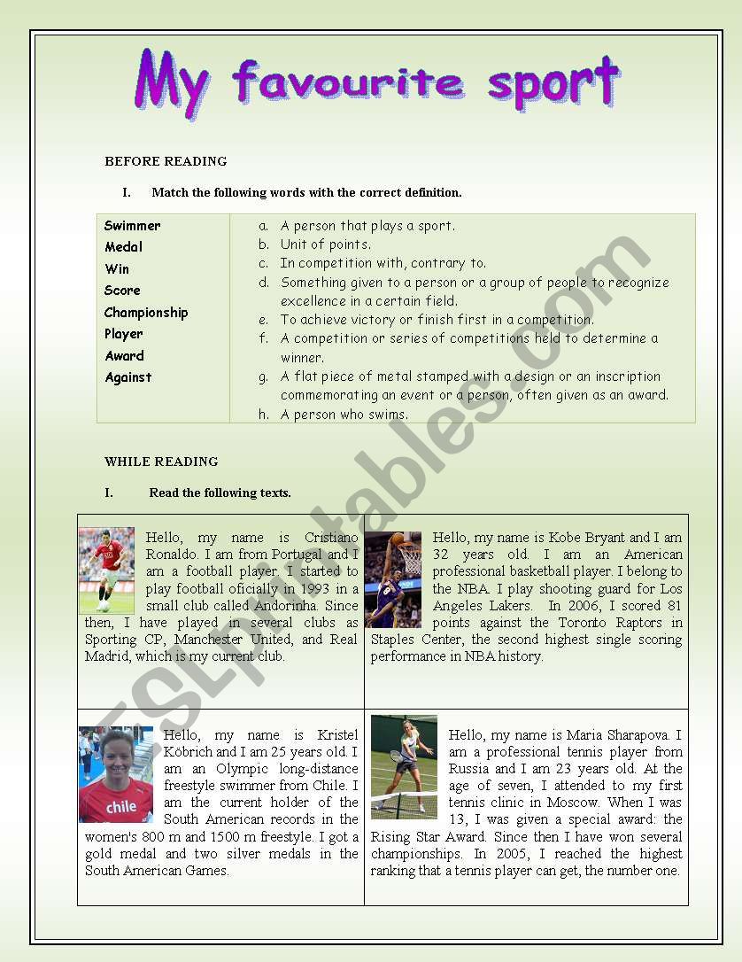 My favourite sport  worksheet