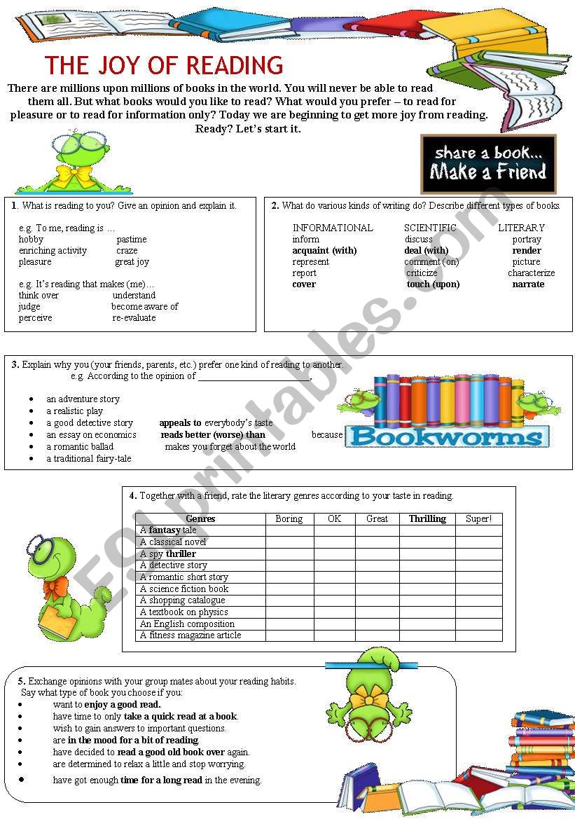 The Joy of Reading worksheet