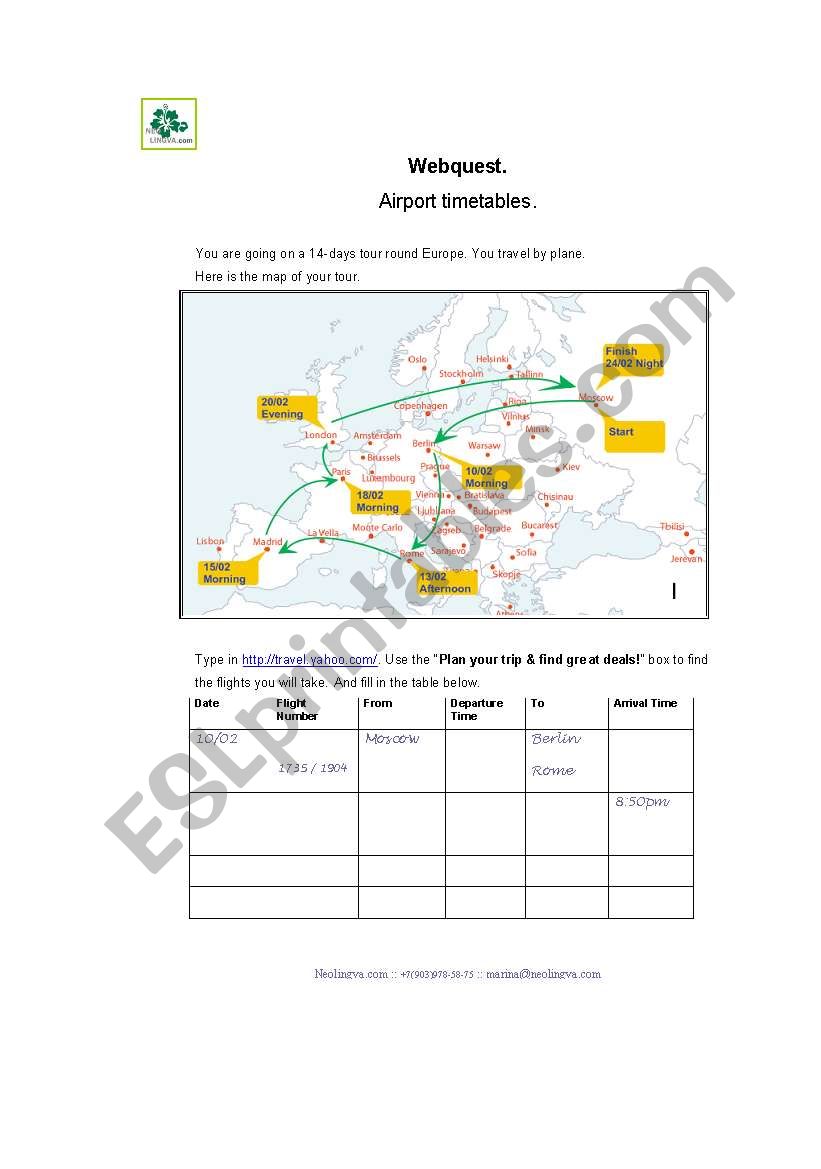 Airport Timetables Webquest worksheet