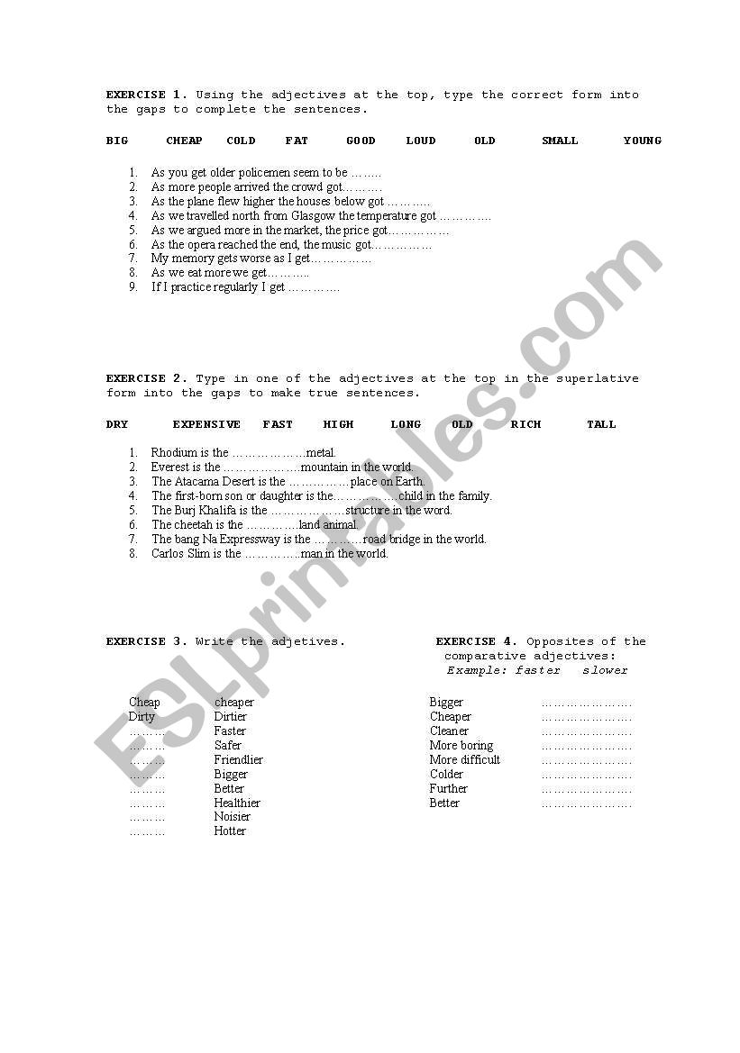 Comparative adjectives worksheet