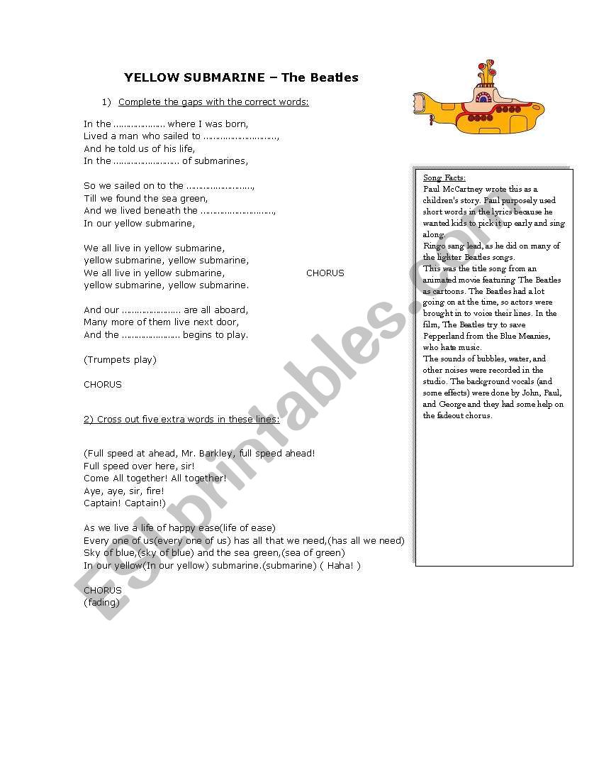 Yellow Submarine The Beatles worksheet