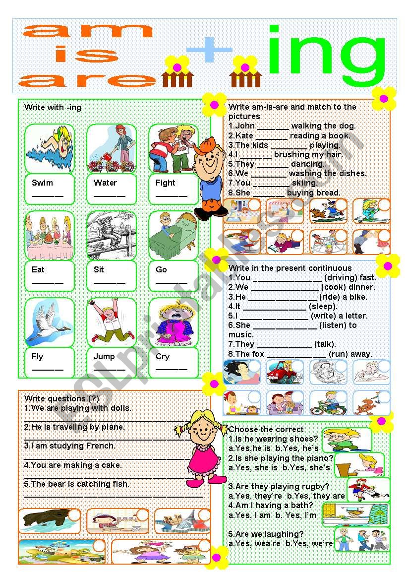 am-is-are + ing worksheet