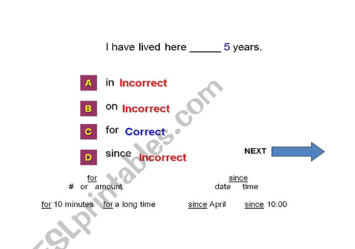 for and since worksheet