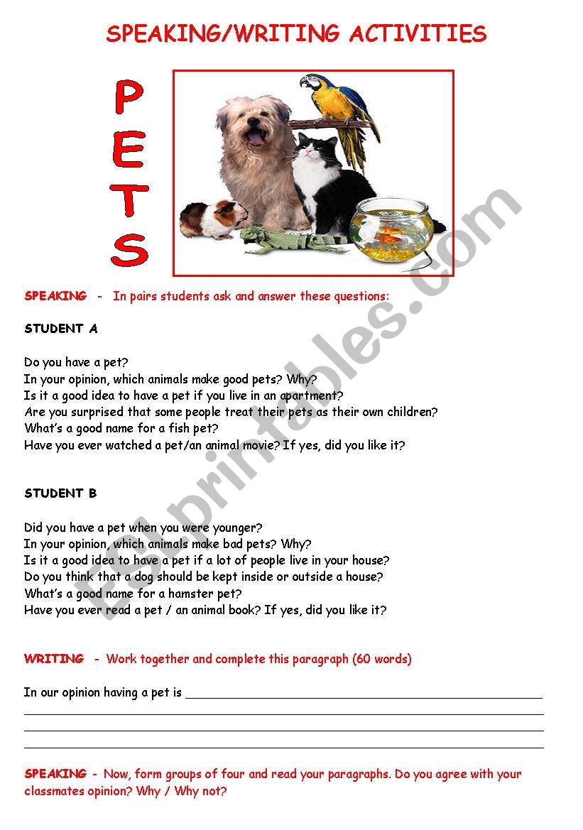 SPEAKING and WRITING about PETS