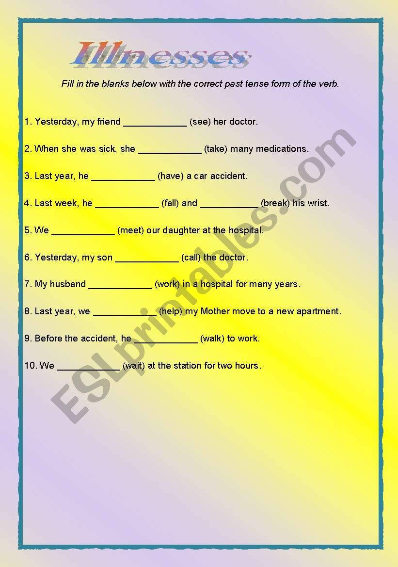 Illnesses worksheet