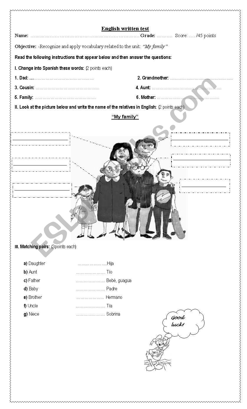 My family worksheet