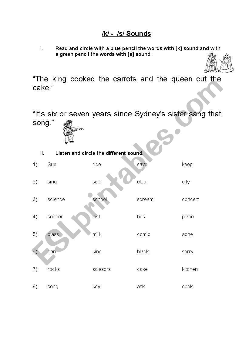 /k/ /s/ Sounds worksheet