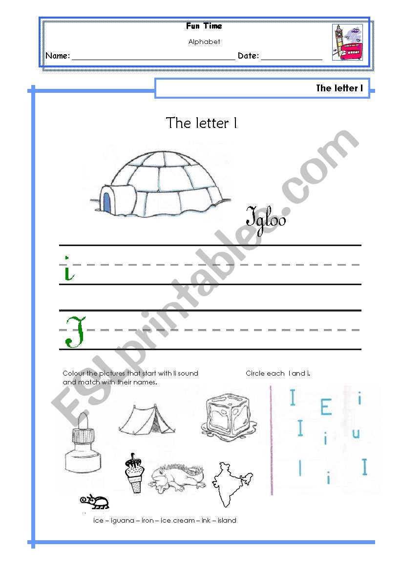 Letter I worksheet