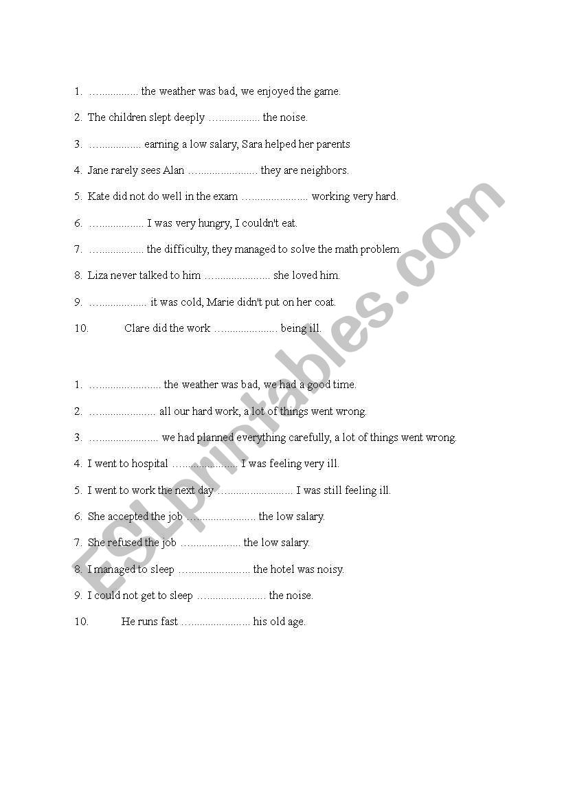 concessive clause worksheet